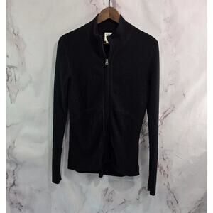 Title Nine Sweater Womens Small Black Merino Wool Mock Neck Full Zip Pockets